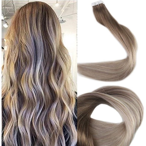 ✨ 3 16” #8 #60 #18 Blonde BALAYAGE HUMAN TAPE INS main image 8